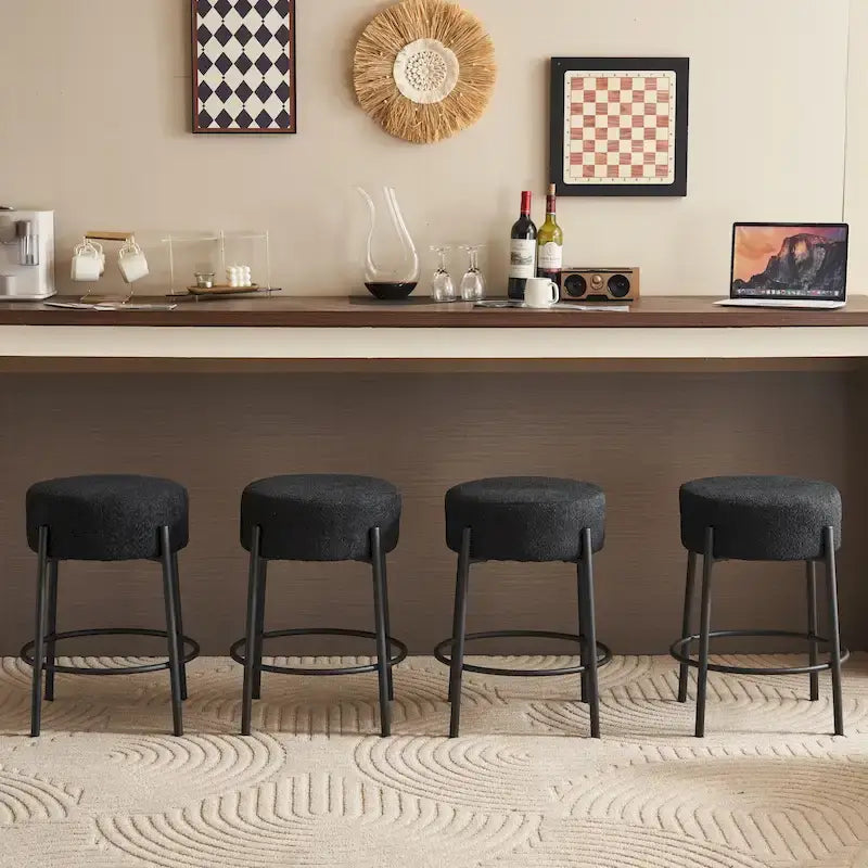 2 tabourets de bar noirs modernes de 20 pouces avec pieds de support robustes (ensemble de 2)