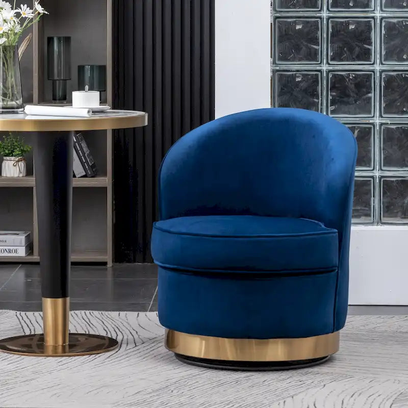 Fauteuil d'appoint rembourré en velours bleu 22 avec piètement pivotant
