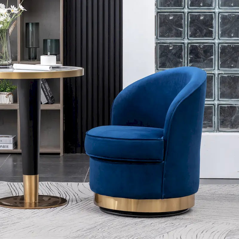 Fauteuil d'appoint rembourré en velours bleu 22 avec piètement pivotant