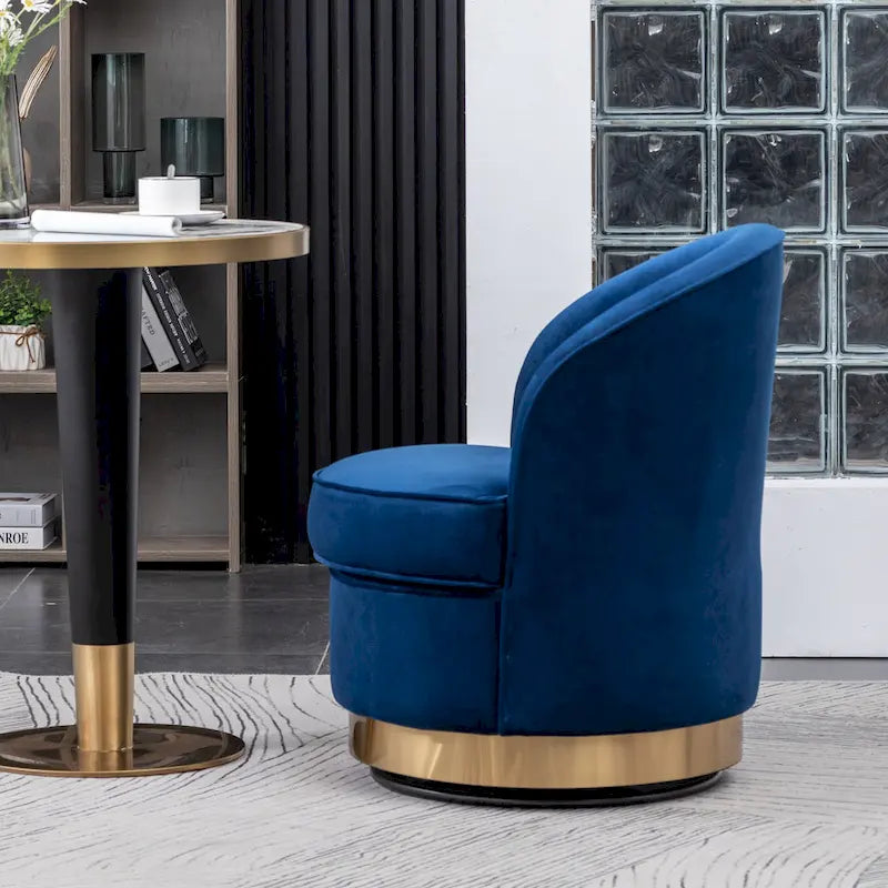 Fauteuil d'appoint rembourré en velours bleu 22 avec piètement pivotant