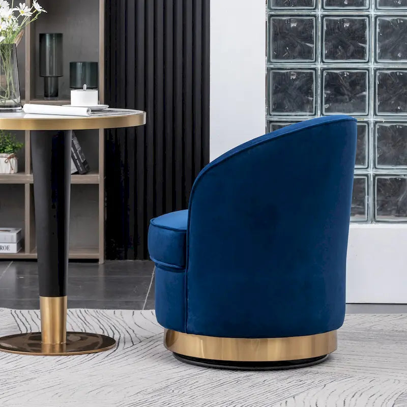 Fauteuil d'appoint rembourré en velours bleu 22 avec piètement pivotant