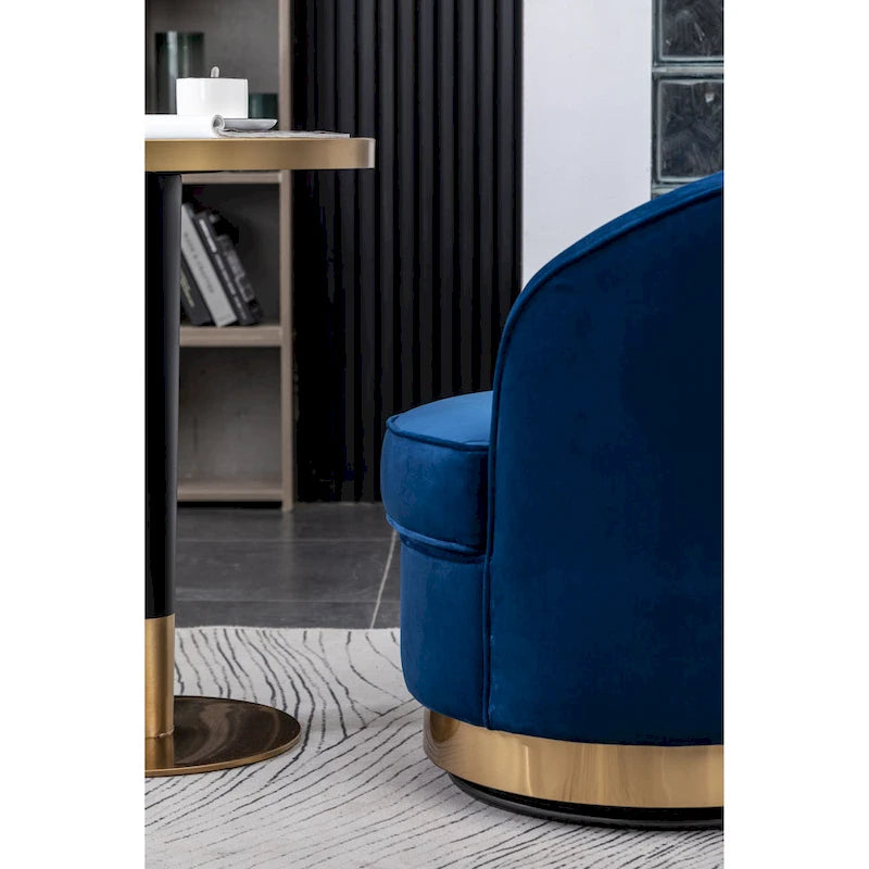 Fauteuil d'appoint rembourré en velours bleu 22 avec piètement pivotant