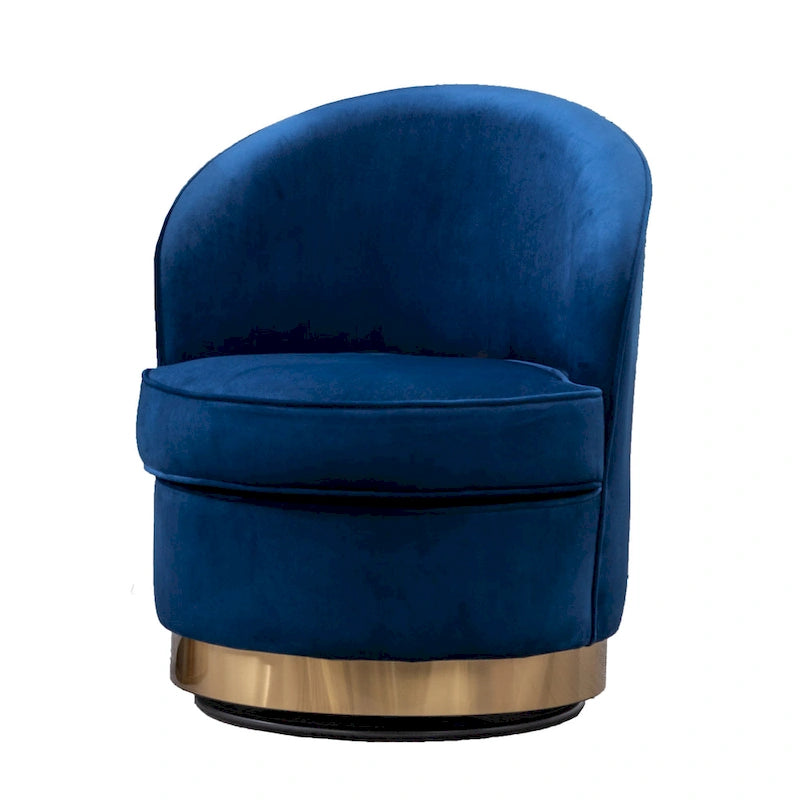 Fauteuil d'appoint rembourré en velours bleu 22 avec piètement pivotant