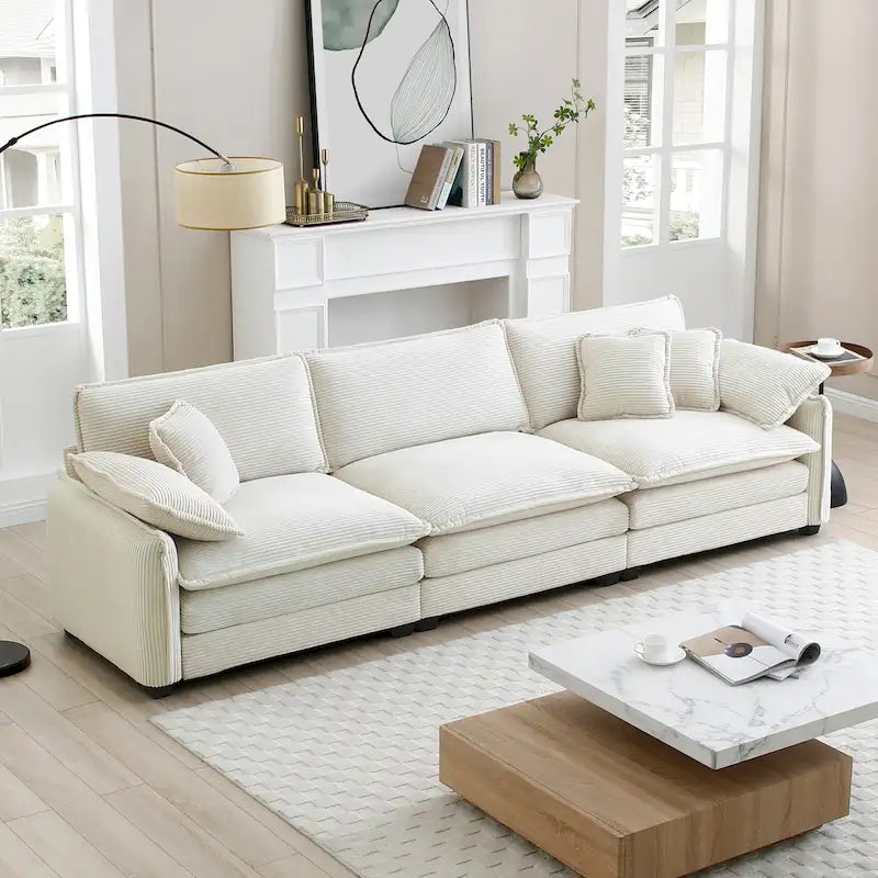 Canapé modulaire sans accoudoirs en velours côtelé personnalisable