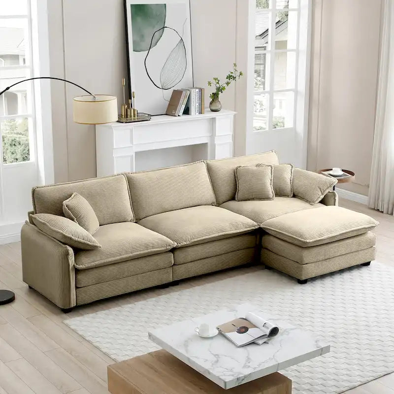 Canapé modulaire sans accoudoirs en velours côtelé personnalisable