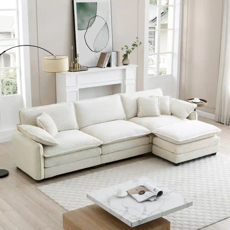 Canapé modulaire sans accoudoirs en velours côtelé personnalisable
