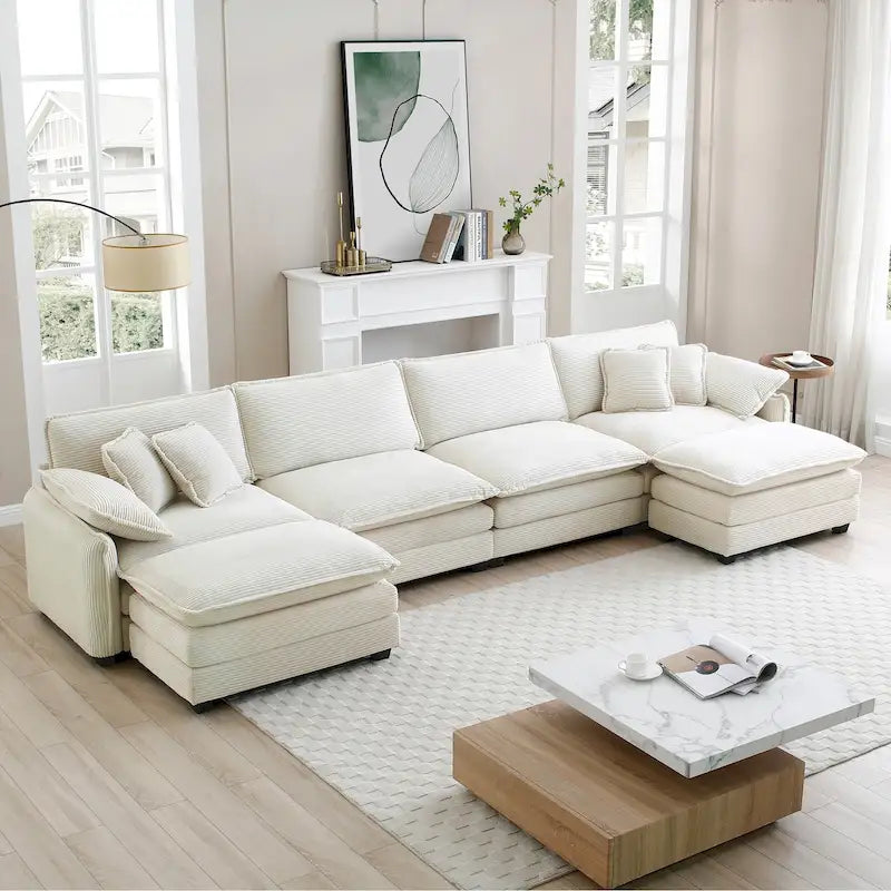 Canapé modulaire sans accoudoirs en velours côtelé personnalisable