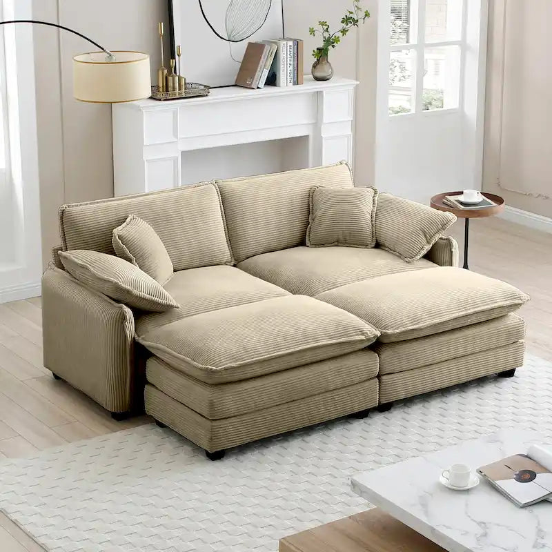 Canapé modulaire sans accoudoirs en velours côtelé personnalisable