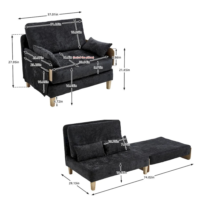 Fauteuil inclinable convertible 3-en-1 en chenille avec 3 oreillers