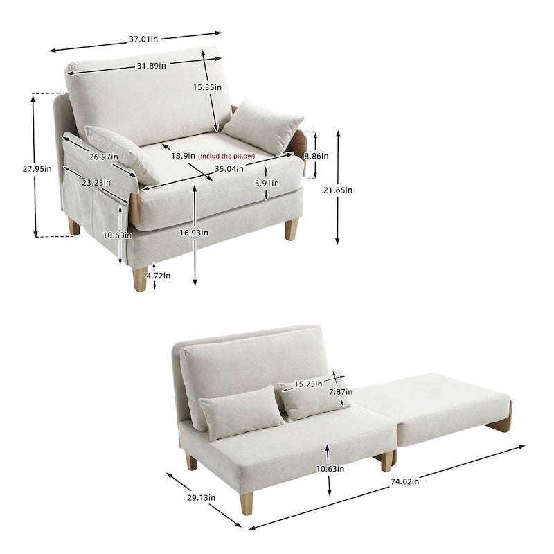 Fauteuil inclinable convertible 3-en-1 en chenille avec 3 oreillers