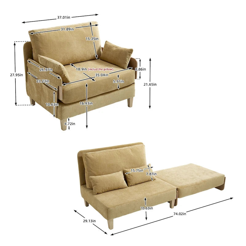 Fauteuil inclinable convertible 3-en-1 en chenille avec 3 oreillers