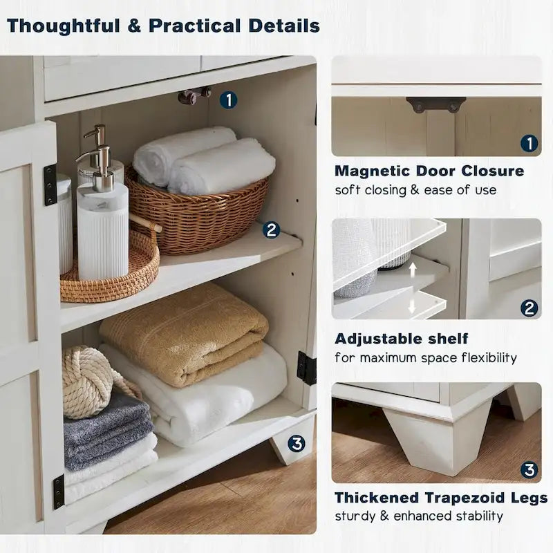 Meuble bas de salle de bain de 24 po de style campagnard, grand meuble de rangement de salle de bain