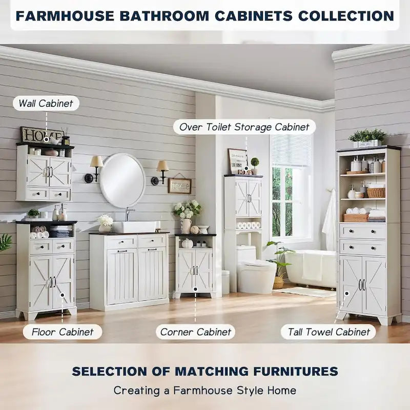 Meuble bas de salle de bain de 24 po de style campagnard, grand meuble de rangement de salle de bain