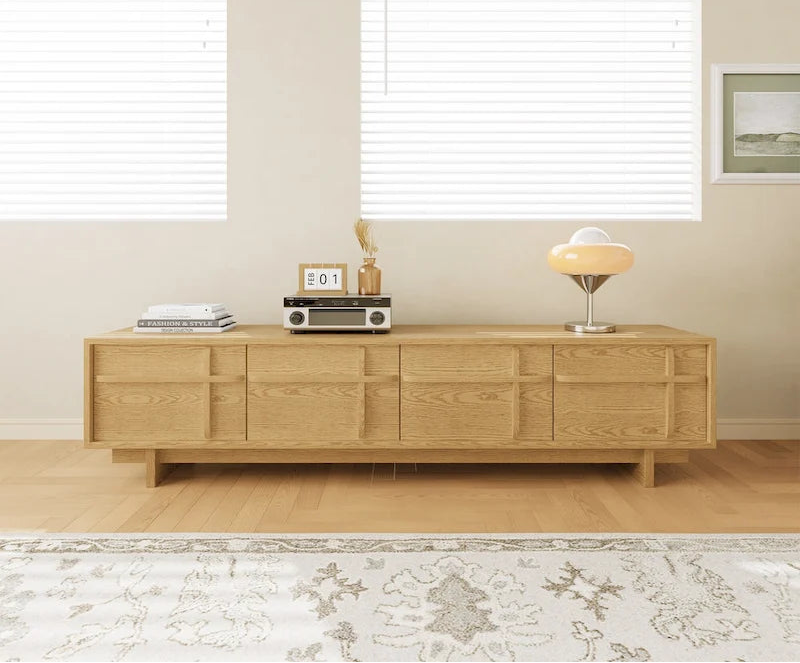 78.74 Modern TV Stands,Natural Wood Texture,Media Console With 4 Cabinets, Solid Wood Veneer,Fully Assembled - 78.87