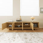 78,74 Meubles TV modernes, texture bois naturel, console multimédia avec 4 armoires, placage bois massif, entièrement assemblé - 78,87