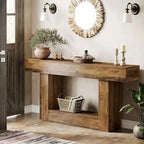 Table d'entrée de style ferme à 2 niveaux, Table console de 160 cm, Table basse étroite derrière canapé