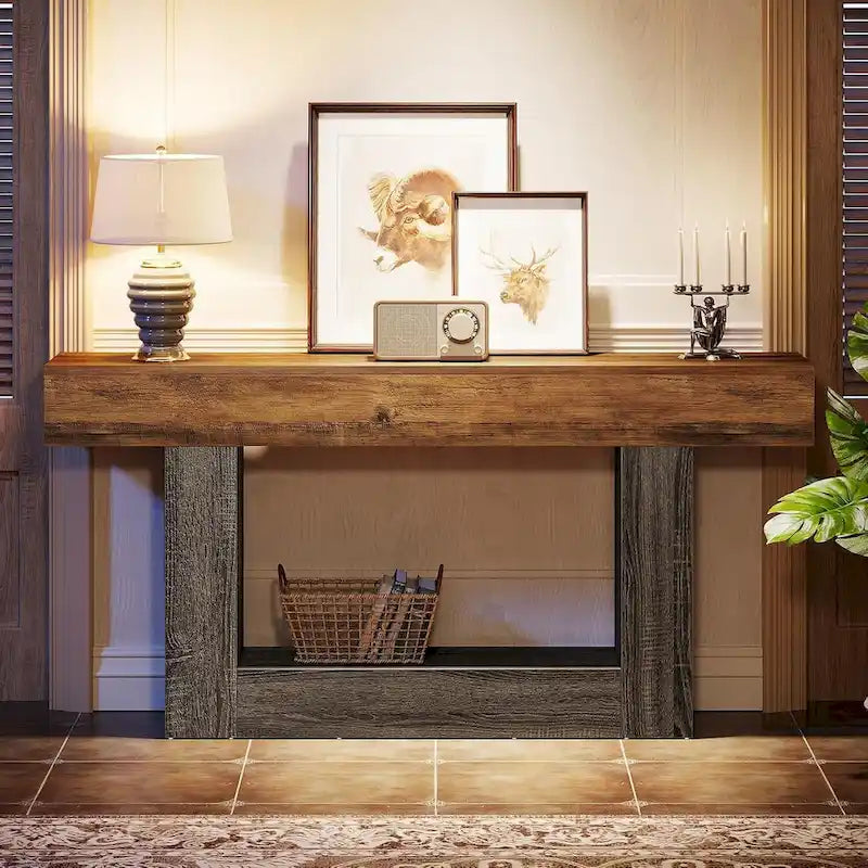 Table d'entrée de style ferme à 2 niveaux, Table console de 160 cm, Table basse étroite derrière canapé