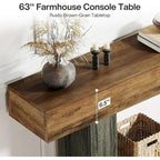 Table d'entrée de style ferme à 2 niveaux, Table console de 160 cm, Table basse étroite derrière canapé