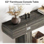 Table d'entrée de style ferme à 2 niveaux, Table console de 160 cm, Table basse étroite derrière canapé