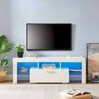Meuble TV blanc de 130 cm avec lumières LED et étagère en verre trempé pour téléviseurs jusqu'à 55 pouces