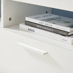 Meuble TV blanc de 130 cm avec lumières LED et étagère en verre trempé pour téléviseurs jusqu'à 55 pouces