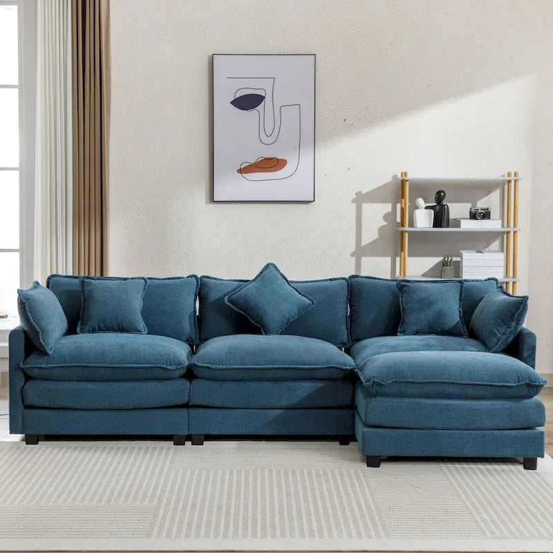 Canapé d'angle moderne 4 places 112,2 bleu avec pouf amovible