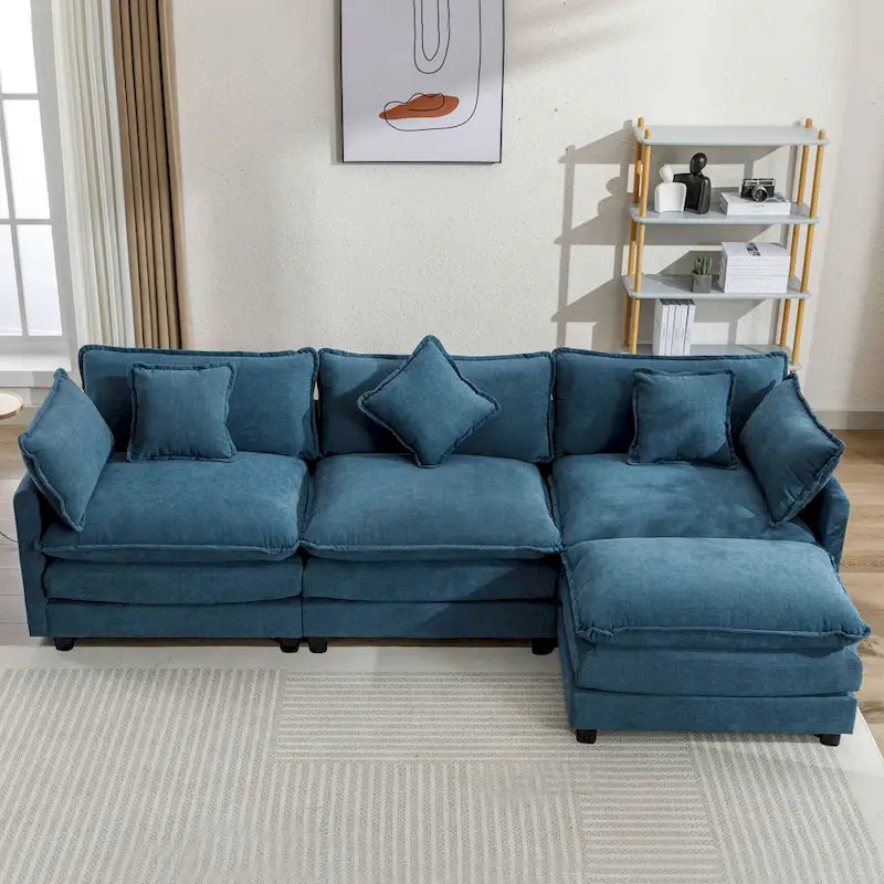 Canapé d'angle moderne 4 places 112,2 bleu avec pouf amovible
