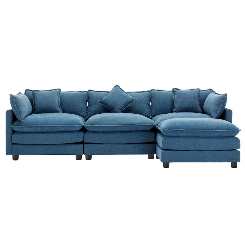 Canapé d'angle moderne 4 places 112,2 bleu avec pouf amovible