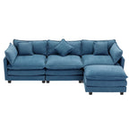 Canapé d'angle moderne 4 places 112,2 bleu avec pouf amovible