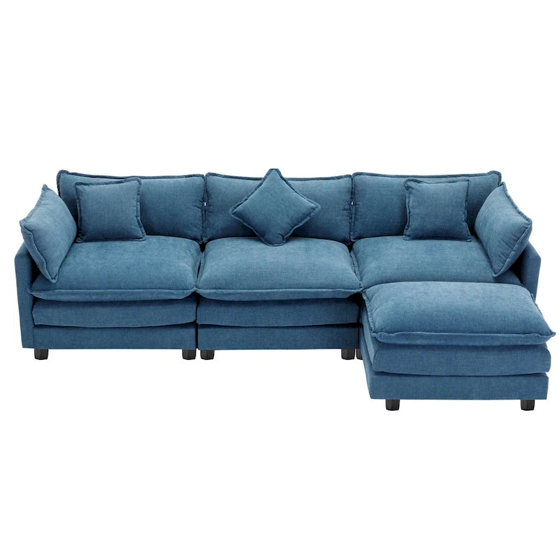 Canapé d'angle moderne 4 places 112,2 bleu avec pouf amovible