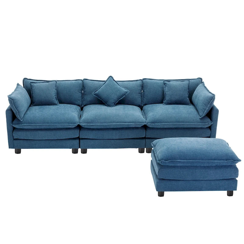 Canapé d'angle moderne 4 places 112,2 bleu avec pouf amovible