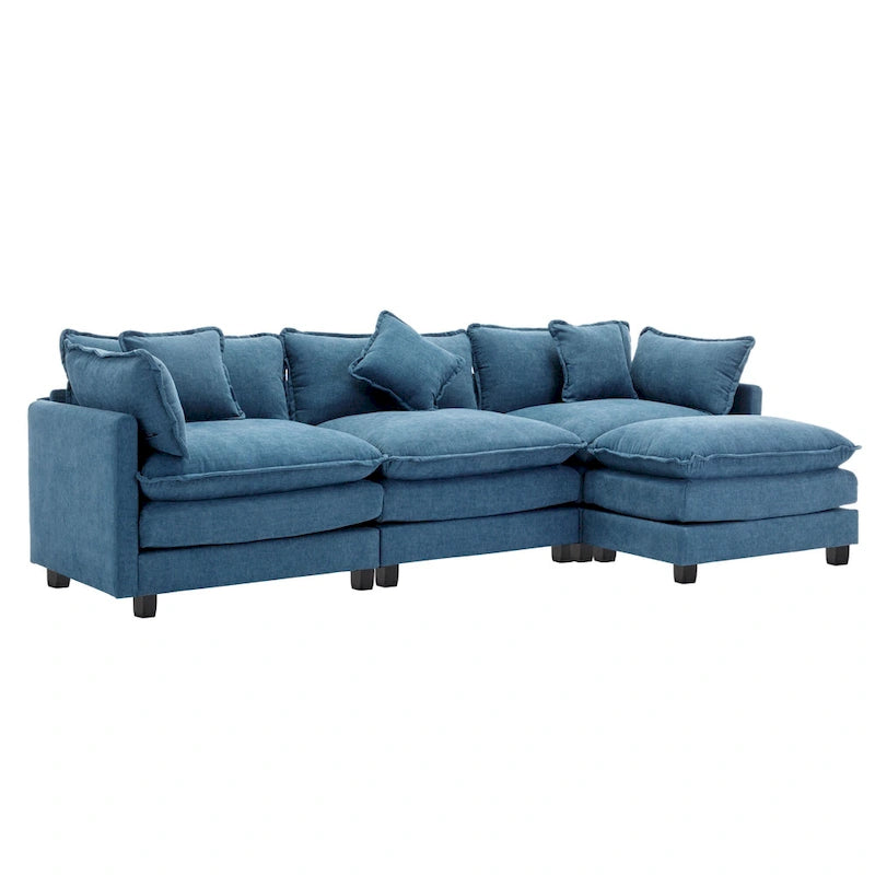 Canapé d'angle moderne 4 places 112,2 bleu avec pouf amovible