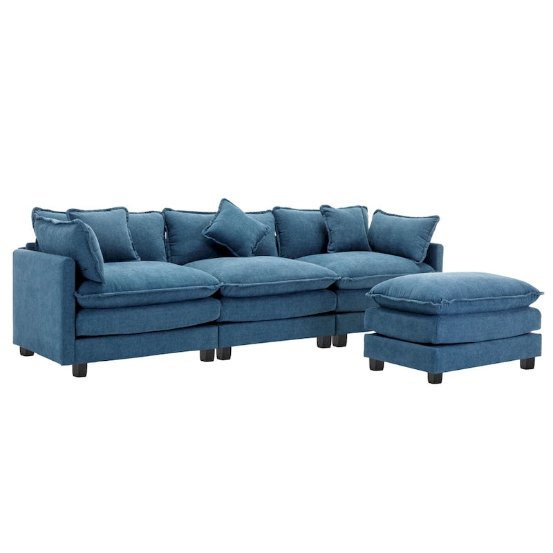 Canapé d'angle moderne 4 places 112,2 bleu avec pouf amovible