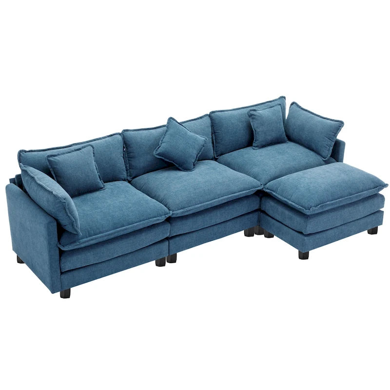 Canapé d'angle moderne 4 places 112,2 bleu avec pouf amovible