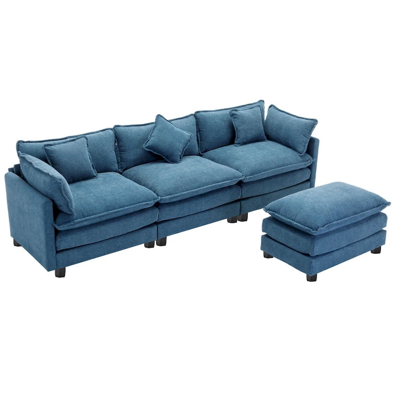 Canapé d'angle moderne 4 places 112,2 bleu avec pouf amovible