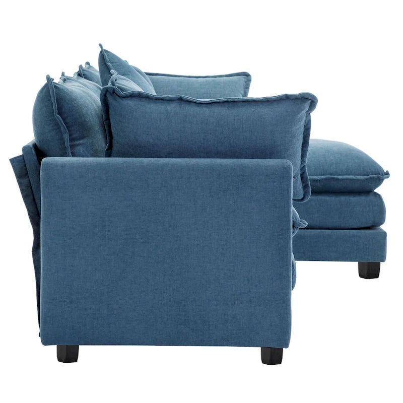 Canapé d'angle moderne 4 places 112,2 bleu avec pouf amovible
