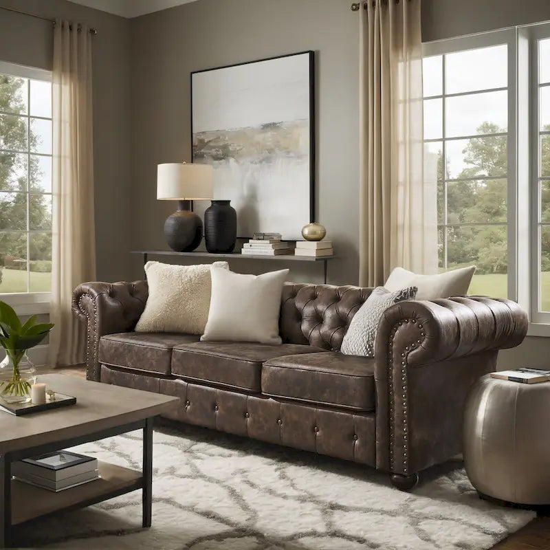 Canapé Chesterfield Gdansk avec accoudoirs arrondis et capitonnés