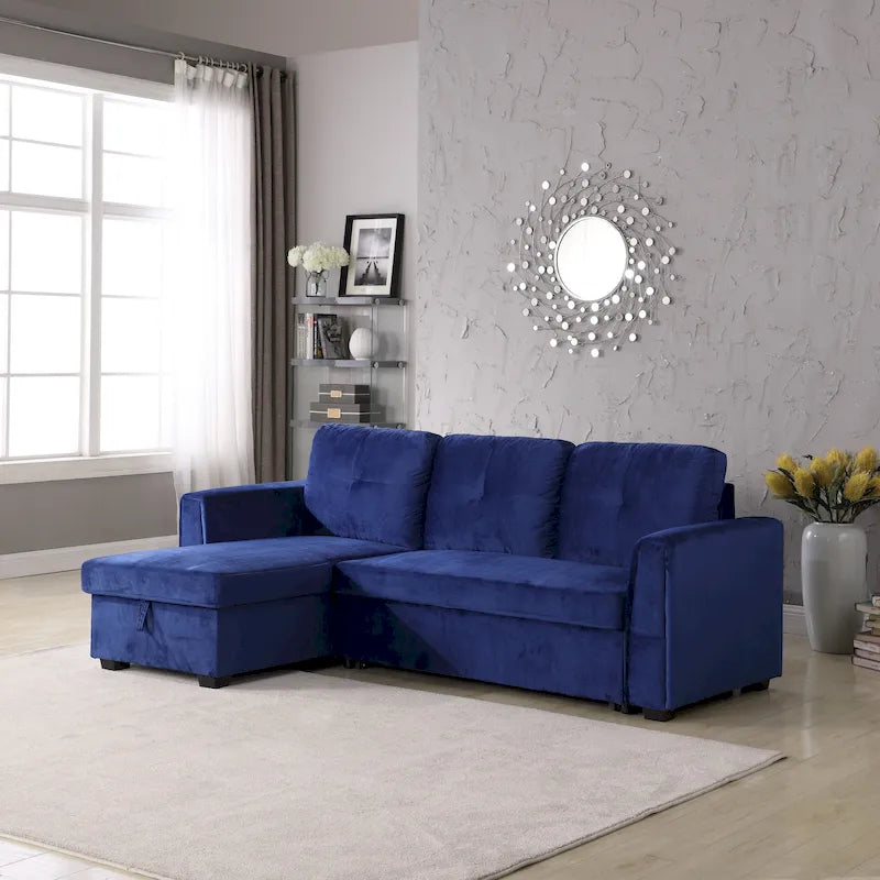 Canapé d'angle réversible convertible en velours de 91 po avec rangement