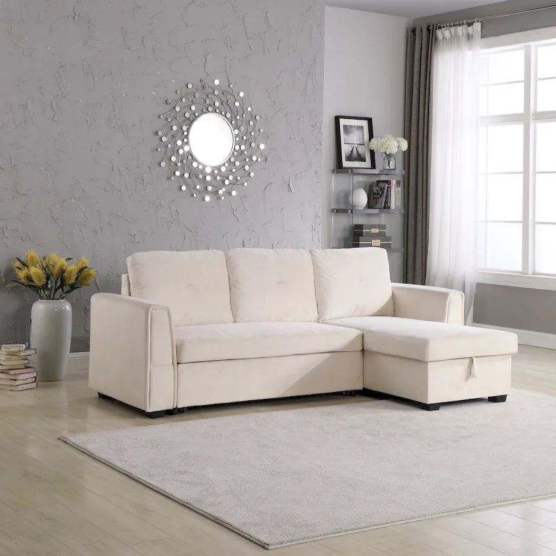 Canapé d'angle réversible convertible en velours de 91 po avec rangement