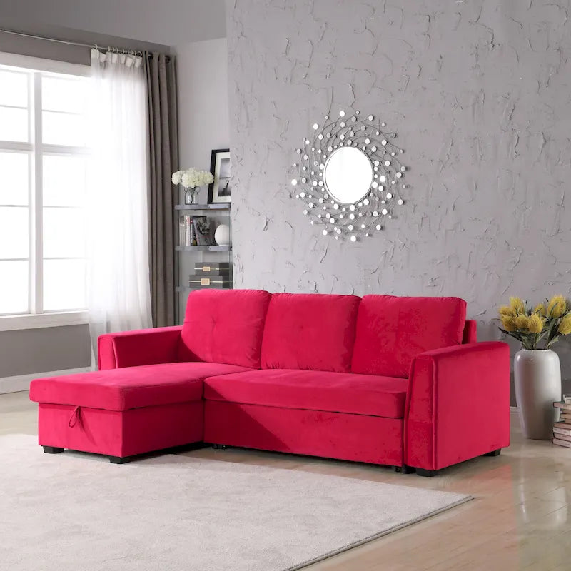 Canapé d'angle réversible convertible en velours de 91 po avec rangement