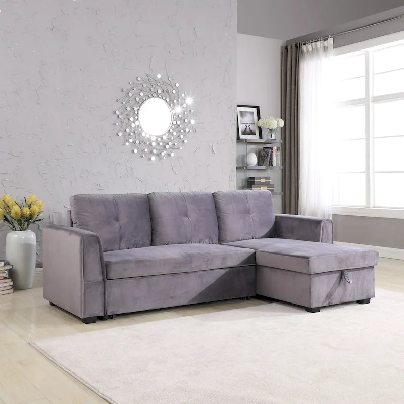 Canapé d'angle réversible convertible en velours de 91 po avec rangement