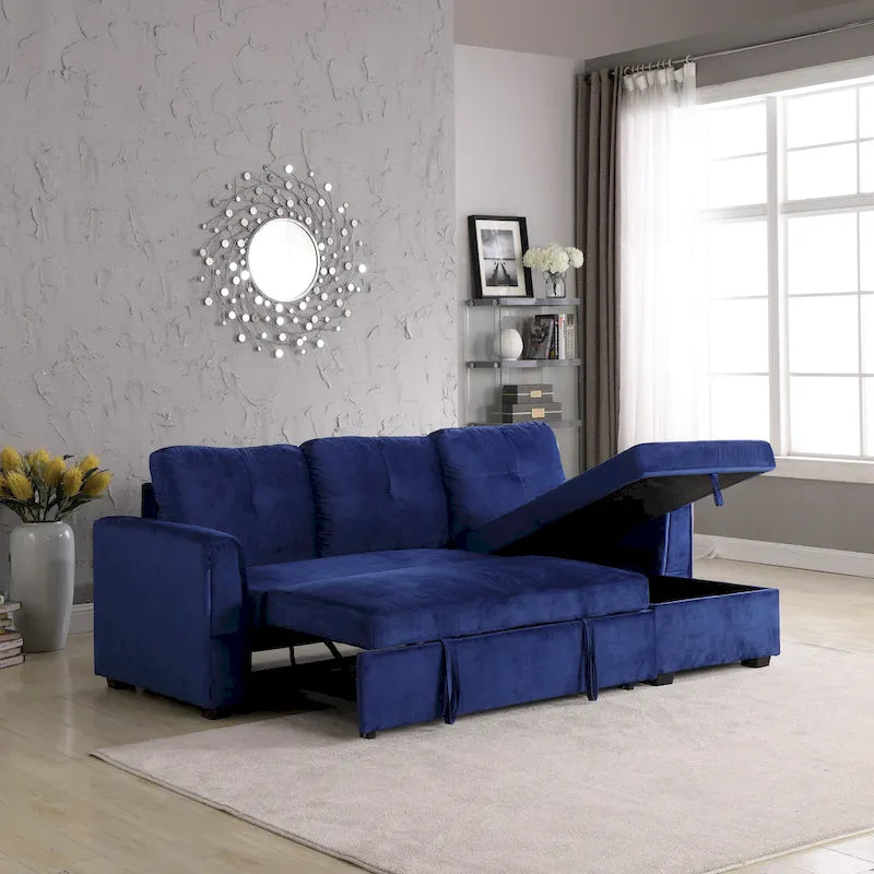 Canapé d'angle réversible convertible en velours de 91 po avec rangement