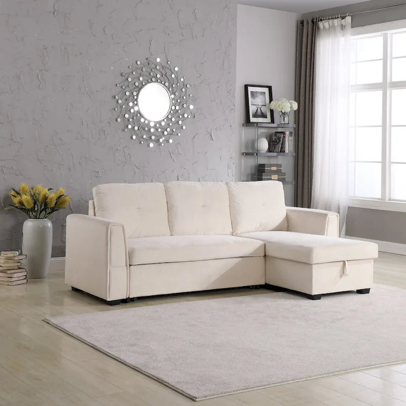 Canapé d'angle réversible convertible en velours de 91 po avec rangement