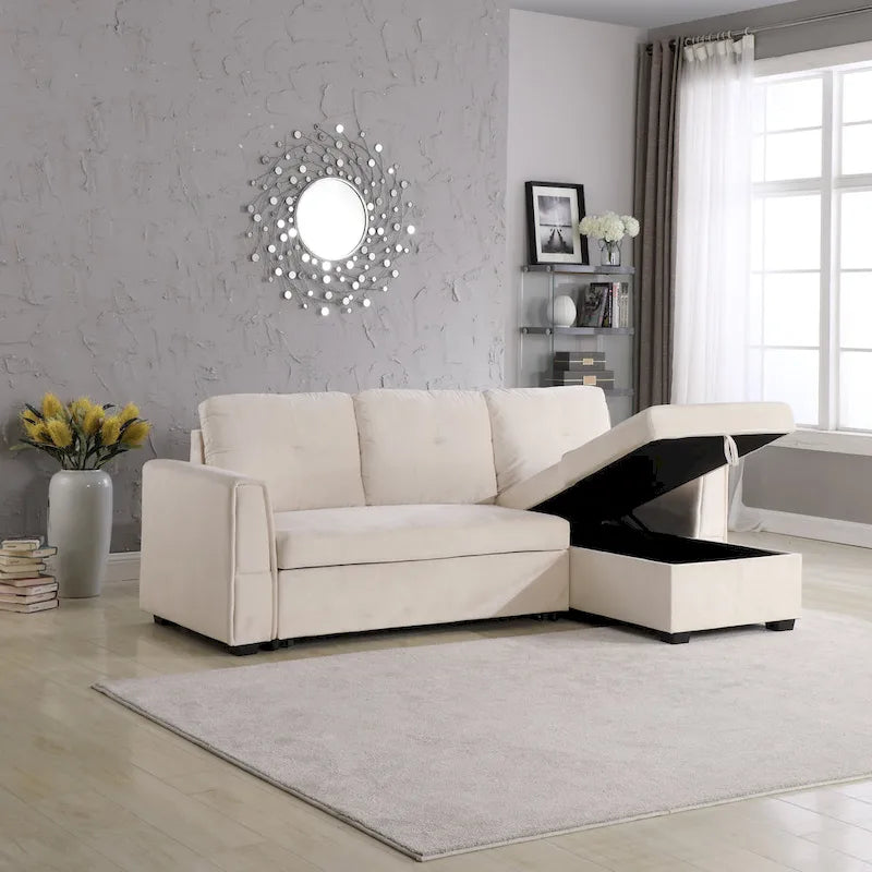 Canapé d'angle réversible convertible en velours de 91 po avec rangement