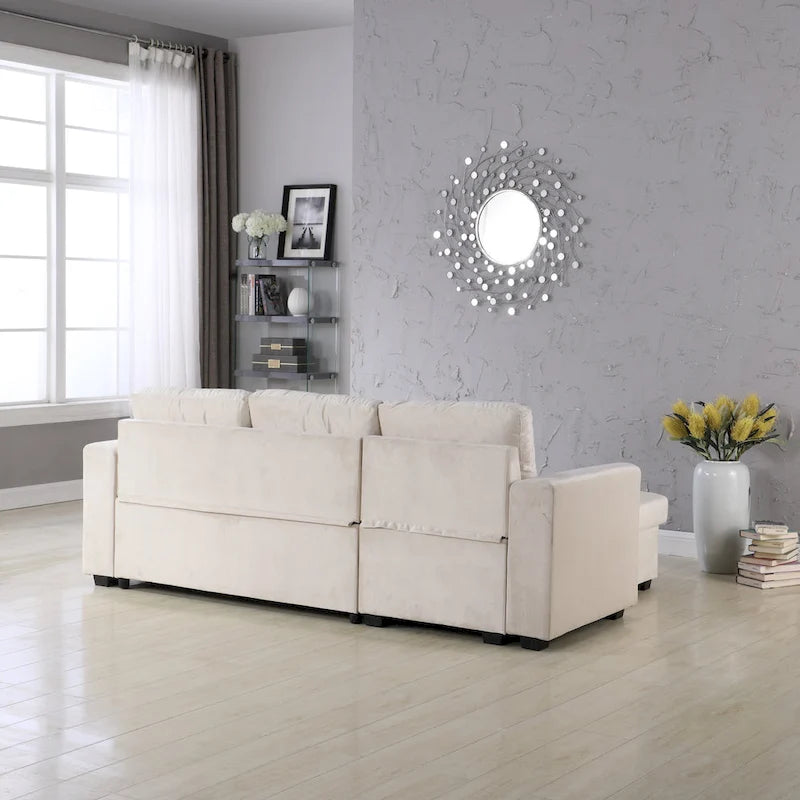 Canapé d'angle réversible convertible en velours de 91 po avec rangement
