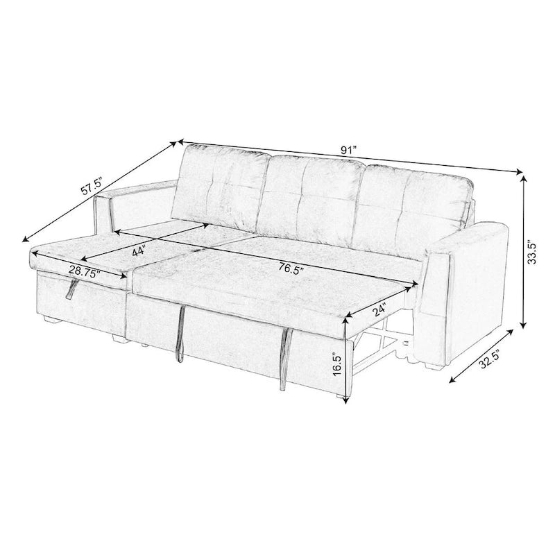 Canapé d'angle réversible convertible en velours de 91 po avec rangement