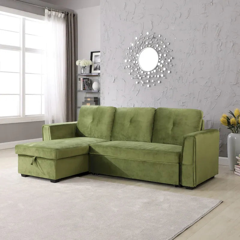 Canapé d'angle réversible convertible en velours de 91 po avec rangement