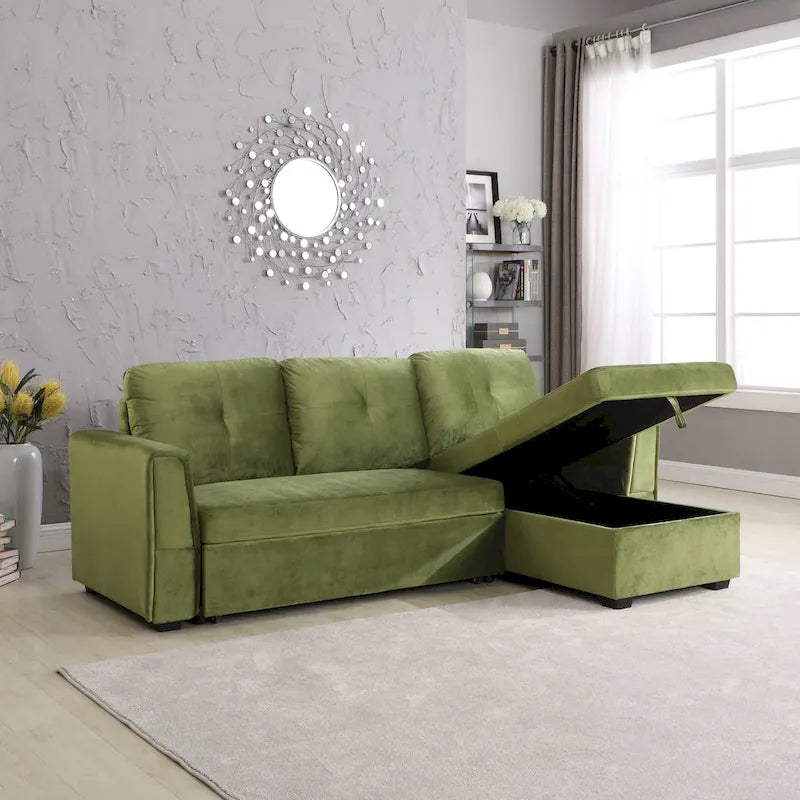 Canapé d'angle réversible convertible en velours de 91 po avec rangement