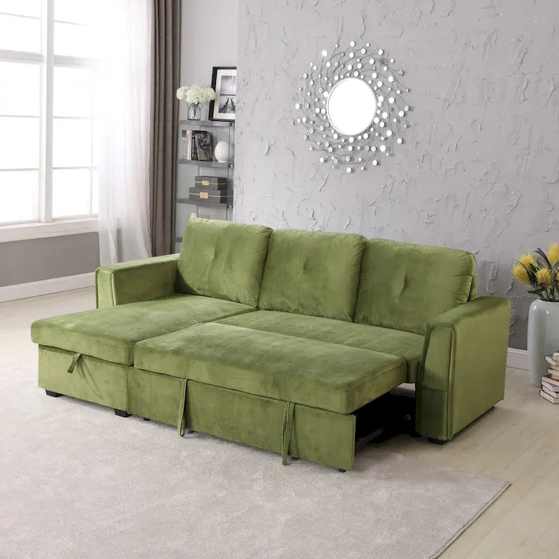 Canapé d'angle réversible convertible en velours de 91 po avec rangement