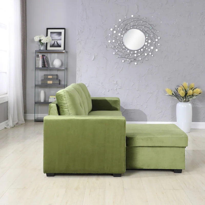 Canapé d'angle réversible convertible en velours de 91 po avec rangement